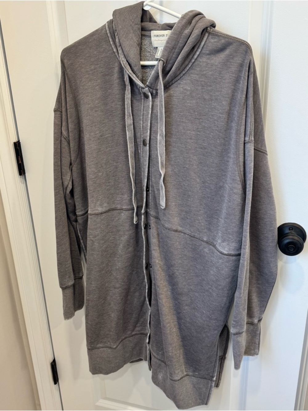 Forever 21 Gray Hooded Button-Front Sweater